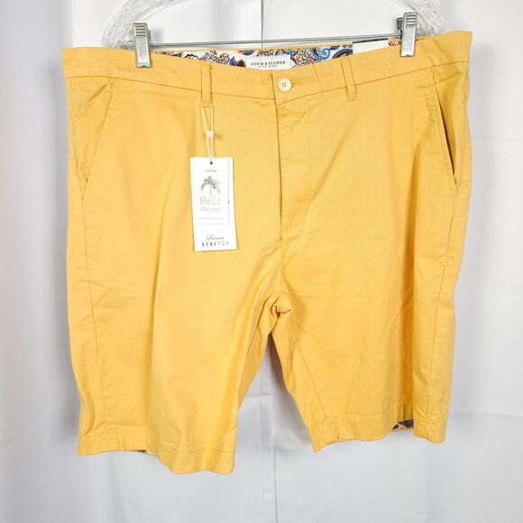 NWT Denim & Flower Ricky Singh Mens 38 Yellow Power Strech Chino Khaki Shorts - Picture 1 of 8